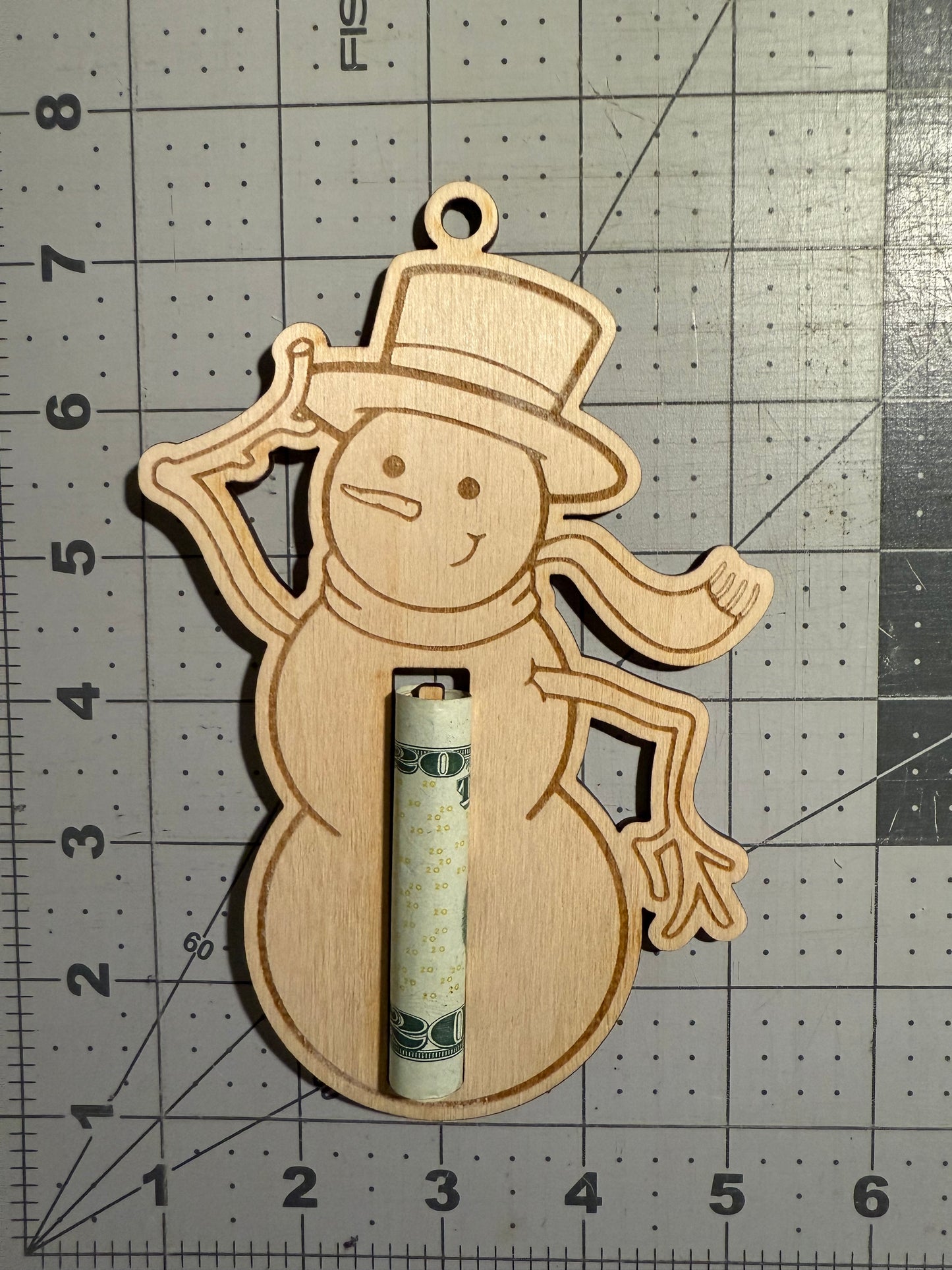 Wood Craft Ornament Snowman Money Holder