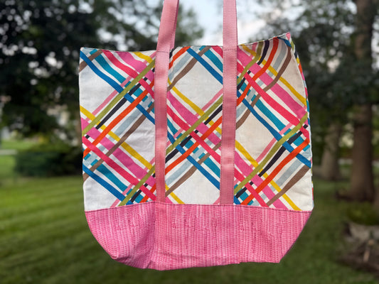Pink and Strip tote bag by Urban Ewe